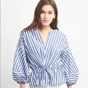 GAP Stripe Balloon Sleeve Top with Cinched Waist